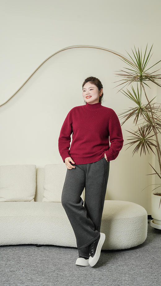 10天发货定制！福利款【加绒加厚 遛弯裤】不起球/不褪色，含羊毛/桑蚕丝成分，❤️建议机洗！人字纹加绒阔腿裤，大码女秋冬新款毛呢开叉裤子直筒羊毛窄版阔腿裤 商品图3