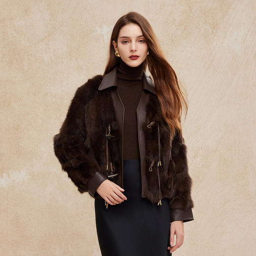 PP610斯尔丽2024新款高级名媛时尚狐狸毛配绵羊毛皮时尚轻奢皮草外套 商品图2