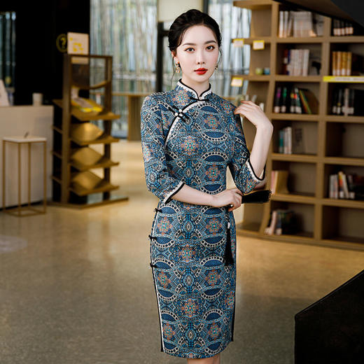 鹿皮绒超柔复古优雅，改良妈妈装旗袍CX0591 商品图2