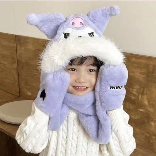 【毛绒卡通可爱，宝宝女男童帽子围巾一体！】冬季新款儿童帽子三件套 毛绒卡通可爱宝宝 女男童帽子围巾一体-QQ 商品图4