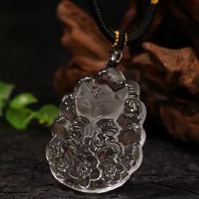 天然白水晶狐狸吊坠精雕桃花九尾狐项链挂件