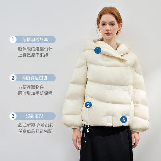 西遇时尚连帽保暖白色羽绒服女冬季小个子新款洋气短款面包服M0043054 商品图2