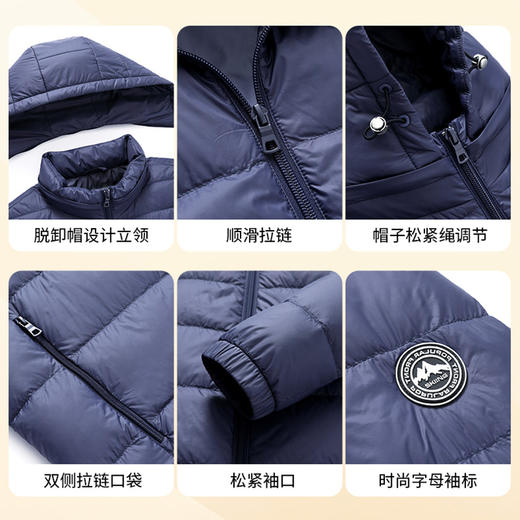 圣得西轻暖羽绒服2024秋冬新款薄款连帽可拆卸纯色面包服羽绒外套 商品图3