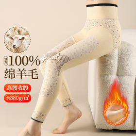 100%绵羊毛填充880克密度加绒加厚打底裤女高腰收腹提臀加厚芭比裤