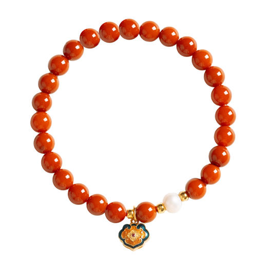 如意平安天然南红手串6mm  新中式赤玉手链带淡水珍珠如意锁带证书 商品图4