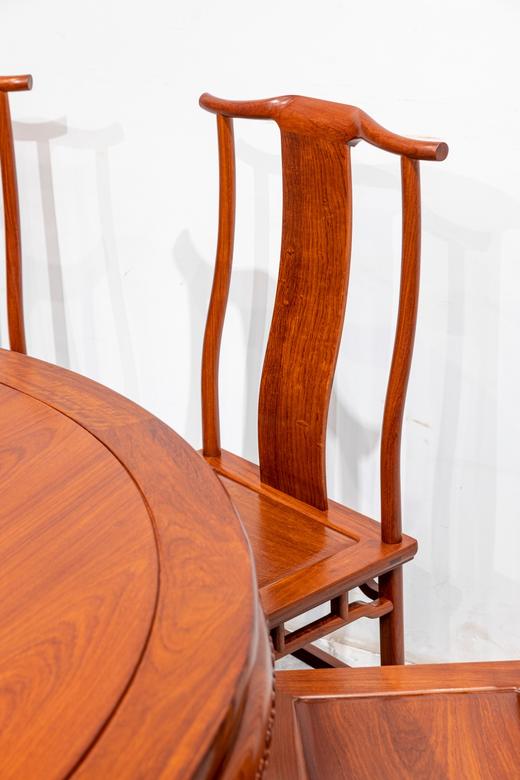 红桥红  家具严选  缅甸花梨(大果紫檀）  【178 雕花牙边六角底座 圆餐桌十三件套】 商品图4