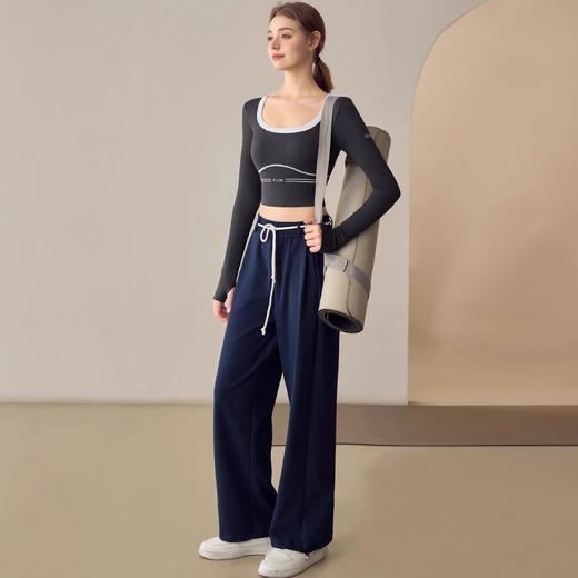 Gymicon能量符号 秋冬长袖撞色白边固定罩杯跑步运动瑜伽上衣YASY2428 商品图4