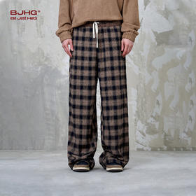 BJHG不计后果休闲裤子男款春秋2025新款潮宽松美式直筒运动格子裤