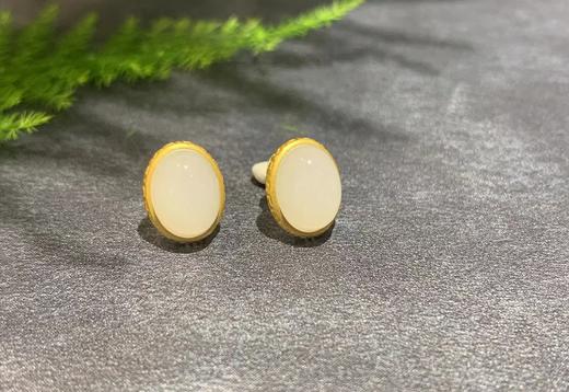 【御珠宫坊】金镶羊脂白玉耳钉 商品图5