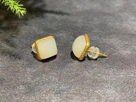 【御珠宫坊】金镶羊脂白玉耳钉 商品图4