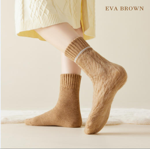 【六双装】EVA BROWN男女加厚羊绒袜，加厚内里精梳羊绒。保暖抗寒5级抗起球，亲肤暖糯雪地袜男女同款 商品图1