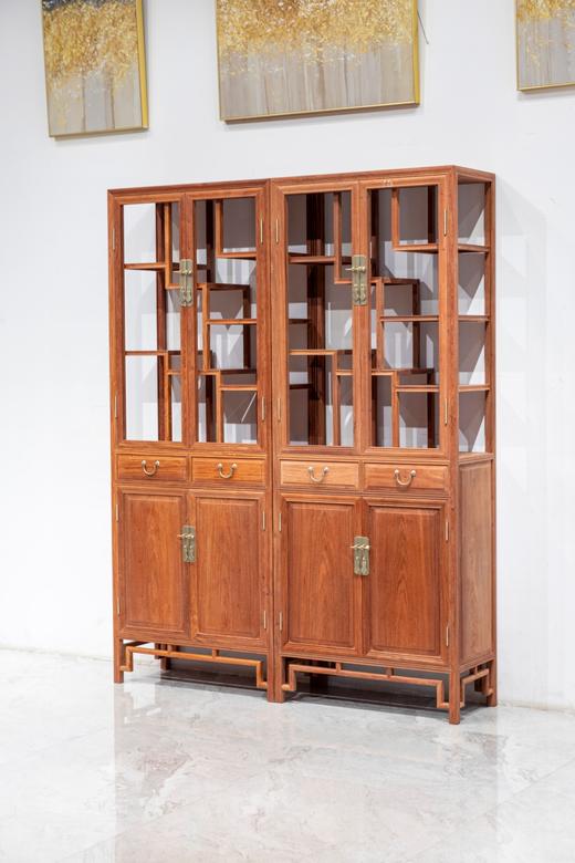 红桥红  家具严选  缅甸花梨(大果紫檀）  【198-75 多宝阁形玻璃 展示柜】 商品图1