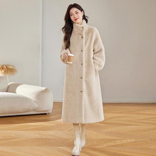 羊羔毛皮毛一体外套中长款，秋冬时尚仿水貂绒环保皮草毛毛大衣HR-8845 商品图0