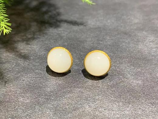 【御珠宫坊】金镶羊脂白玉耳钉 商品图0