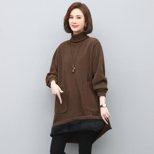 XS9409 灯芯绒连衣裙秋冬女士2024新款韩版宽松中长款加绒加厚高领卫衣裙 商品图2