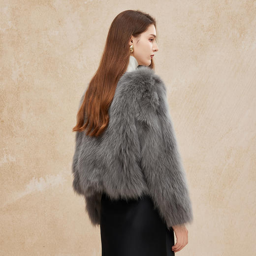 PP612斯尔丽24新款名媛气质狐狸毛小香风拼接绵羊皮撞色口袋减龄皮草 商品图1