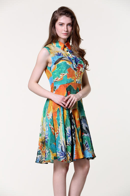 绿色100%桑蚕丝连衣裙161S323 商品图9