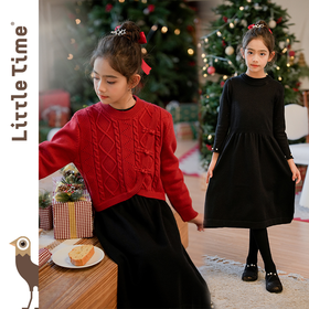 littletime女童国风盘扣毛衣2024新款秋冬装红年服儿童毛衣套装