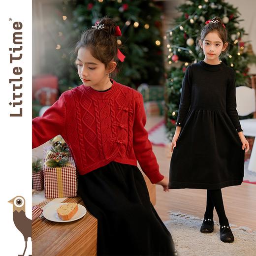littletime女童国风盘扣毛衣2024新款秋冬装红年服儿童毛衣套装 商品图0