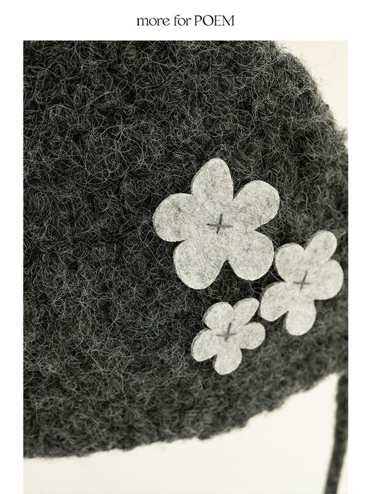 moreforPOEM 花朵毛毡羊毛针织小辫帽松软亲肤飞行毛线帽 商品图2