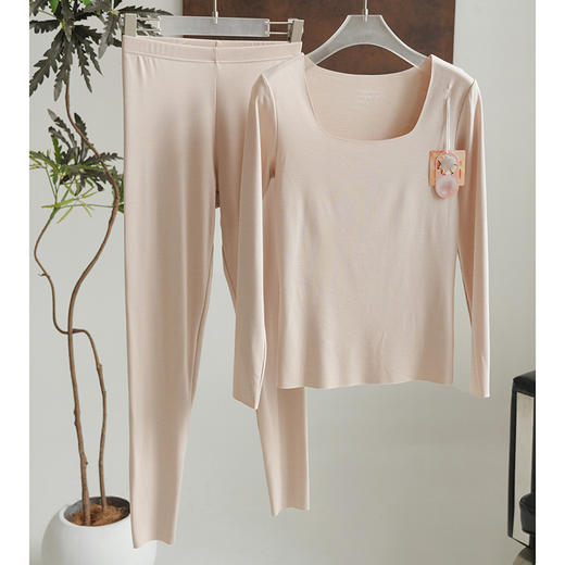 【保暖润肤】官网899！椰油方领无痕随心裁磨毛保暖内衣套装女 内搭打底长袖长裤秋衣裤 商品图7