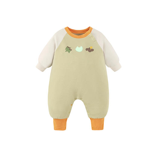 迷你巴拉加绒连体衣男女童拼接撞色贴布绣插肩袖爬服秋冬新款 商品图4