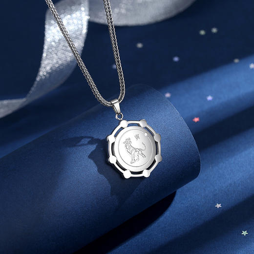 太空陨石纪念章项链 镶嵌一枚陨石8枚皓石 赠钛钢项链 商品图3