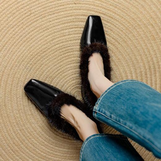 【预售5天】牛皮貂毛豆豆鞋冬季新款时尚毛毛鞋单鞋加绒内增高小皮鞋NJMK&K1267 商品图3