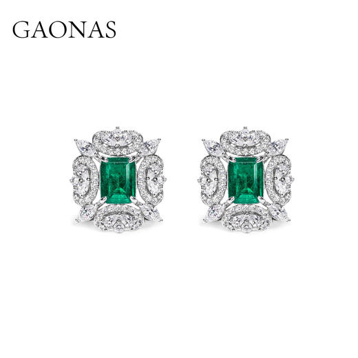 GAONAS 925银合成锆石耳饰 高纳仕 芳华 富婆的快乐绿耳钉GE04108 商品图0