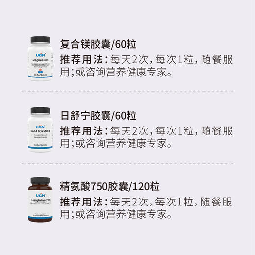 UGN偏头痛营养组方×1个月（复合镁胶囊*1，日舒宁胶囊*1，精氨酸胶囊*1） 商品图1