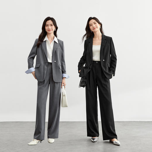 【尚都比拉】通勤国风长尾一粒扣肩垫西装外套立体双褶后腰松紧垂感长裤套装-151Z58367 商品图3