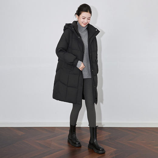 【高货wl】全新升级【铂金会员680/天猫929/差价249】(53027)洛诗琳冬季时尚洋气方块绗线立领连帽宽松显瘦鸭绒羽绒服 商品图3