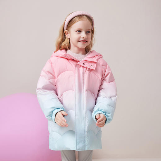 mettekids儿童羽绒服2024秋冬新款女童彩色渐变90白鹅绒连帽外套 商品图4