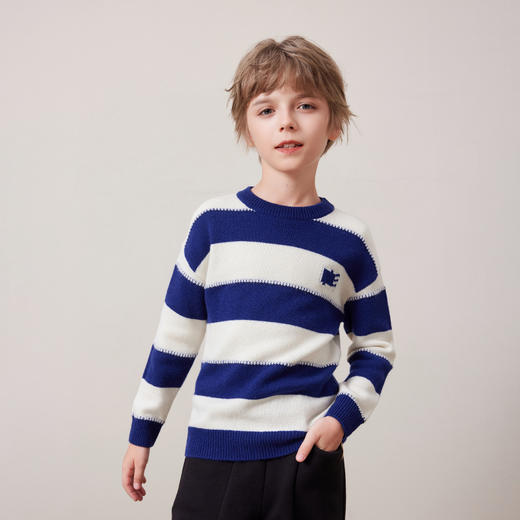 mettekids儿童100%羊绒衫秋冬女童条纹毛衣中大童男童针织衫童装 商品图4