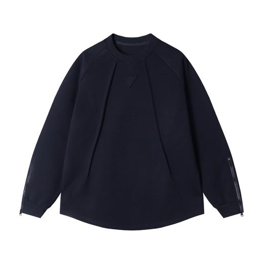 WY899秋冬季新款时尚个性韩版褶皱倒三角圆领长袖T恤拉链袖高级百搭 商品图1