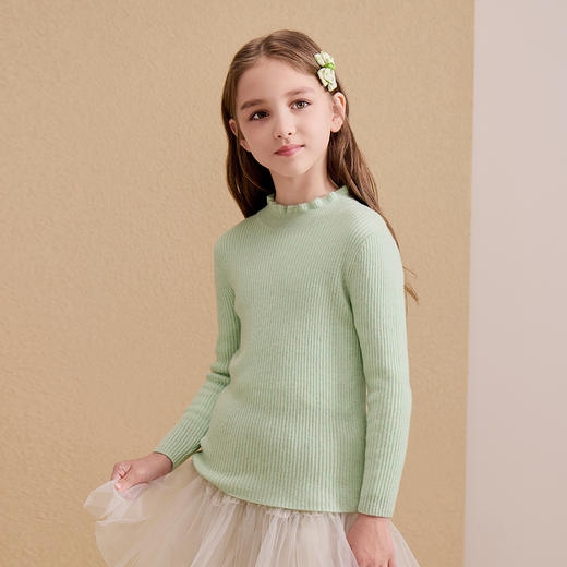 儿童100%羊绒衫女童毛衣粉色半高领秋冬花边领中大童打底衫针织衫 商品图2