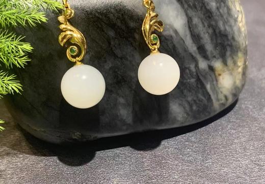 【御珠宫坊】金镶羊脂白玉耳坠 商品图4