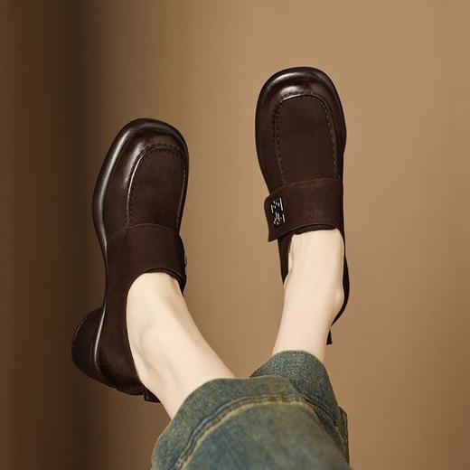 【预售5天】羊皮乐福鞋圆头复古风小皮鞋，魔术贴中跟深口单鞋DPJ&2955 商品图1