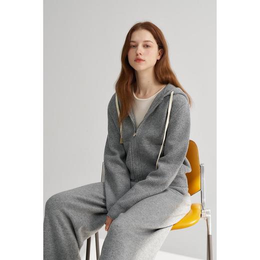 MAISON CECILE灰色/白色高克重羊毛针织运动连帽拉链开衫 商品图0