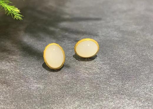 【御珠宫坊】金镶羊脂白玉耳钉 商品图0