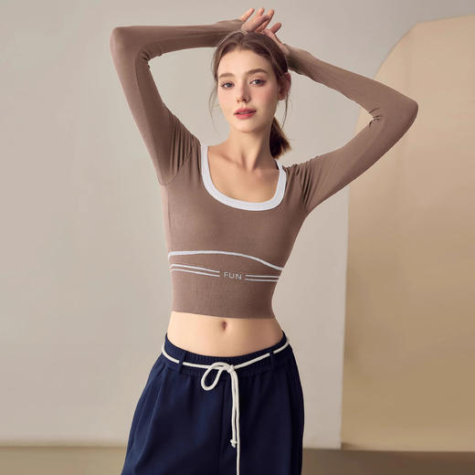Gymicon能量符号 秋冬长袖撞色白边固定罩杯跑步运动瑜伽上衣YASY2428 商品图2