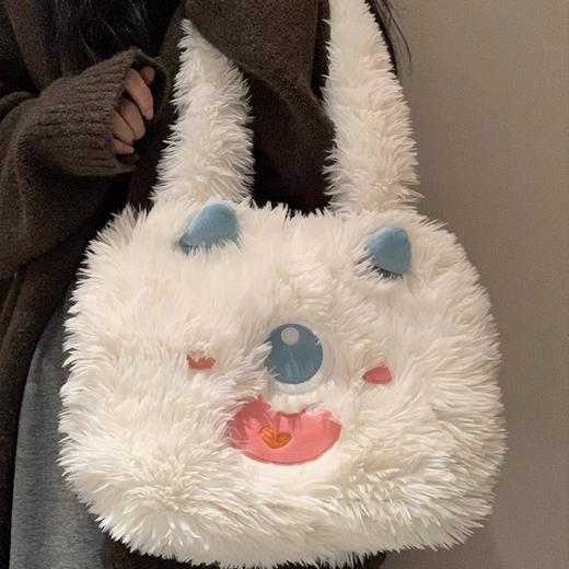 【牛角精灵图案！出街可爱萌炸】可爱小怪兽卡通毛绒包包大容量女学生单肩手提包托特包礼物ins风。ry 商品图2