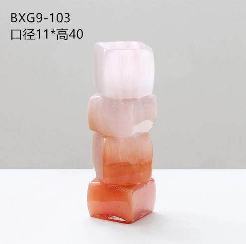 中古风渐变落日红几何方块花瓶餐桌软装酒店电视柜台面装饰品摆件 商品图9