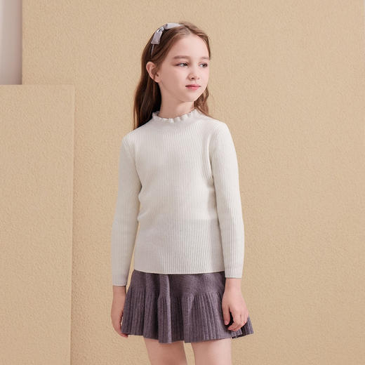 儿童100%羊绒衫女童毛衣粉色半高领秋冬花边领中大童打底衫针织衫 商品图3