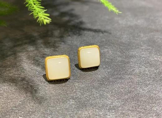 【御珠宫坊】金镶羊脂白玉耳钉 商品图0