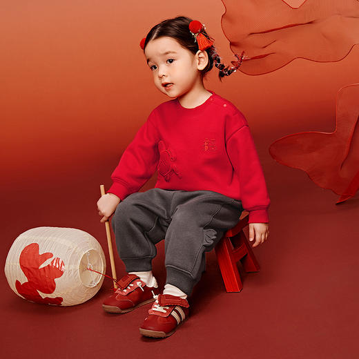 【崇明非遗土布联名】迷你巴拉长袖套装男女童加绒拜年服冬 商品图4