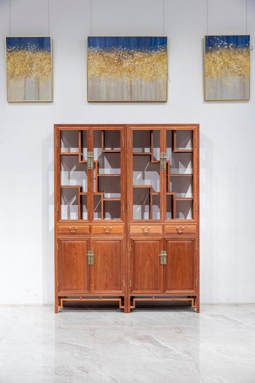 红桥红  家具严选  缅甸花梨(大果紫檀）  【198-75 多宝阁形玻璃 展示柜】 商品图0