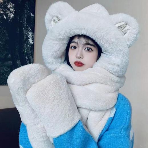 【温暖你的可爱小熊，帽子围巾手套三件一体】小熊帽子加绒加厚毛绒帽子 女冬季帽子围巾一体 帽子三件套 萌趣可爱 暖暖过冬-QQ 商品图8