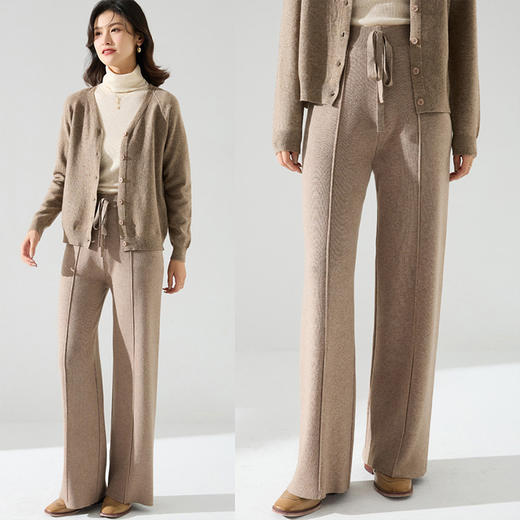 【高货sh】全新升级【铂金会员146/天猫189/差价43】(53414)洛诗琳秋冬高腰垂感宽松拖地休闲百搭直筒裤针织阔腿长裤 商品图3
