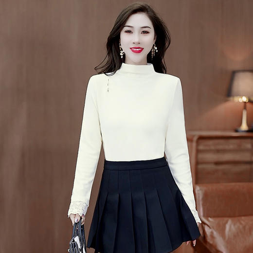 YM 6145加绒打底衫时尚蕾丝拼接半高领上衣 商品图3